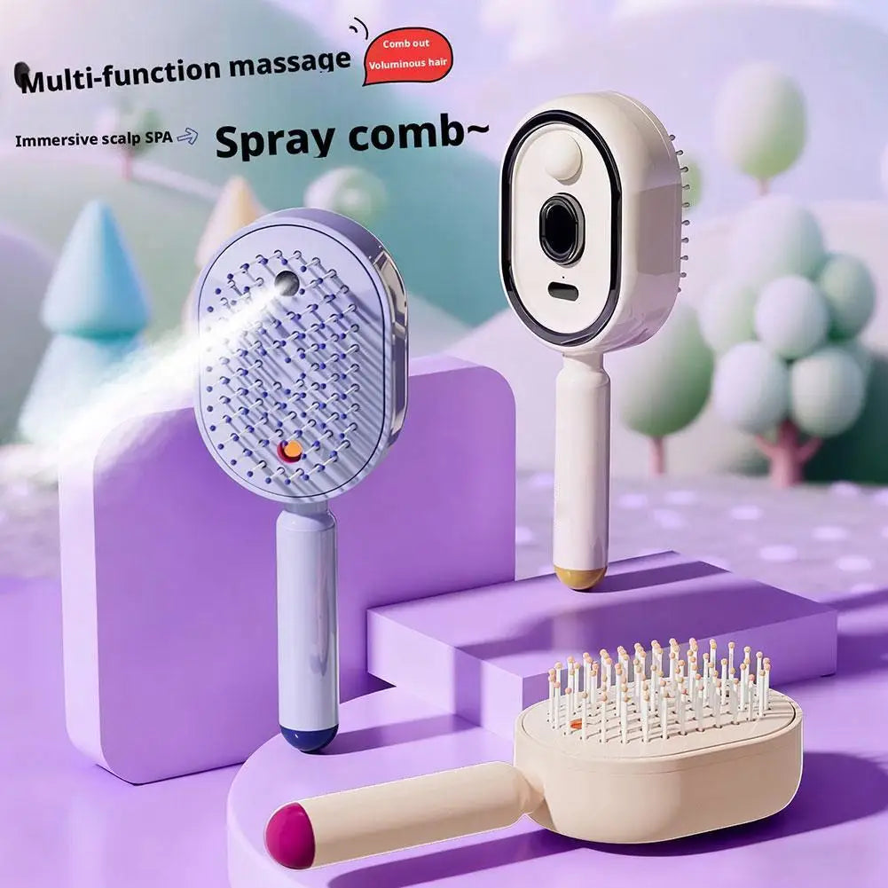 Electric Spray Air Cushions Massage Comb 3 in 1 Self Cleaning Steam Essential Oil Brush Rechargeable Spray Scalp Massager Combs